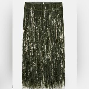 Zara Dark Green Fringe Maxi Skirt
